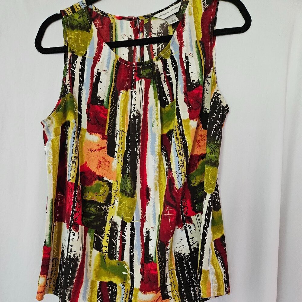 Christopher & Banks Pleated Career Tank‎ Top Tunic Womens M Multicolor Abstract